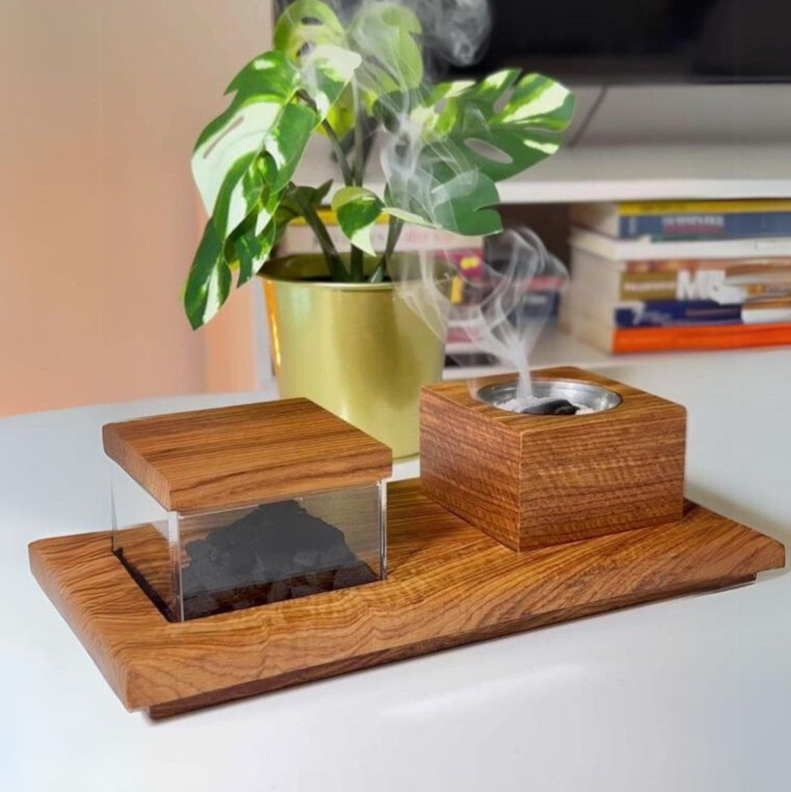 Wooden Incense Burner Tray Set
