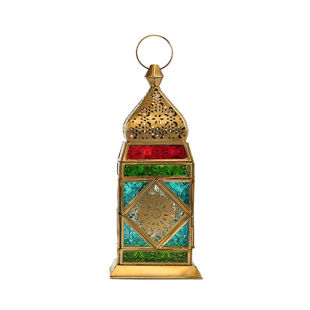 Cairo Brass Antique Lantern - Multi Color Glass
