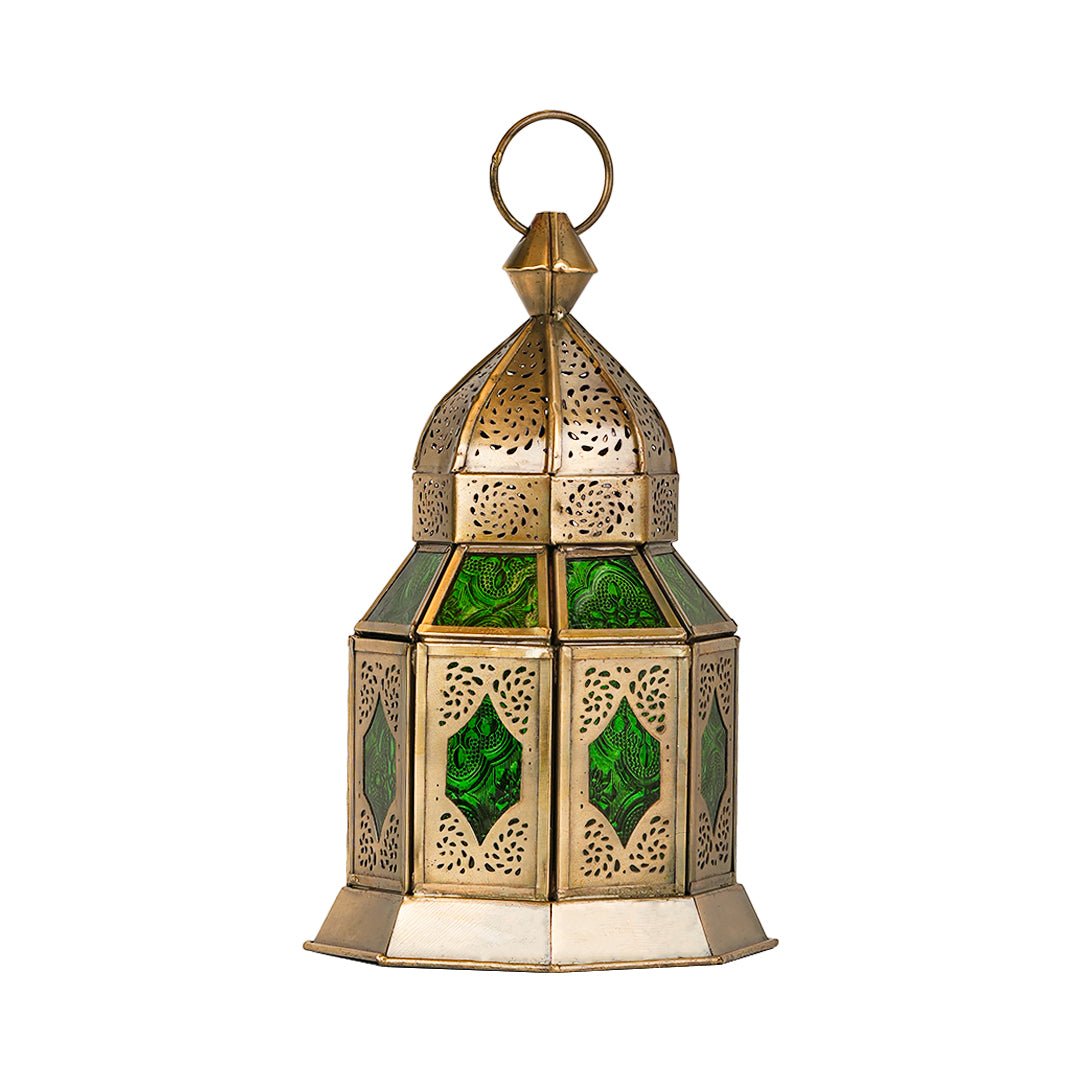 Green Aqsa Brass Antique Lantern - Green Color Glass