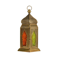 Maghreb Brass Antique Lantern - Green & Tangerine Color Glass