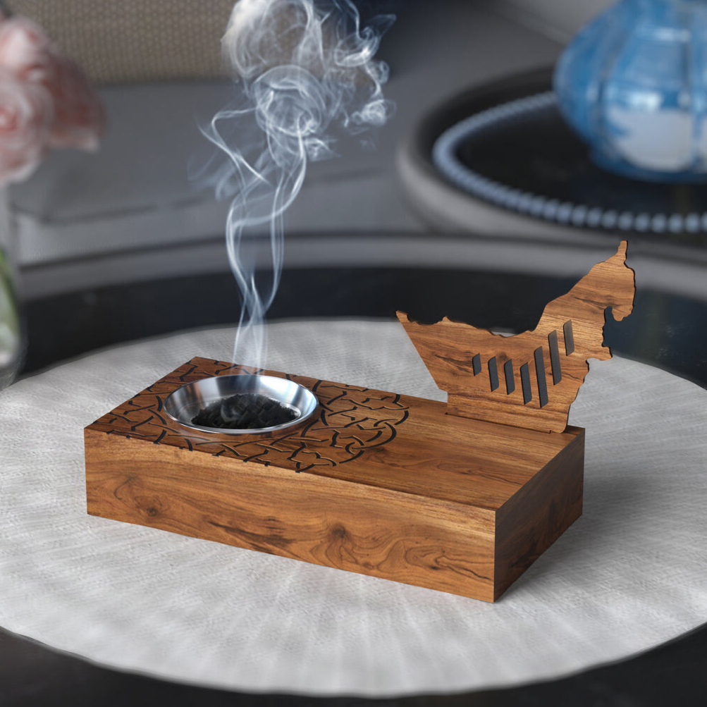 UAE Wooden Map Incense Burner Tray