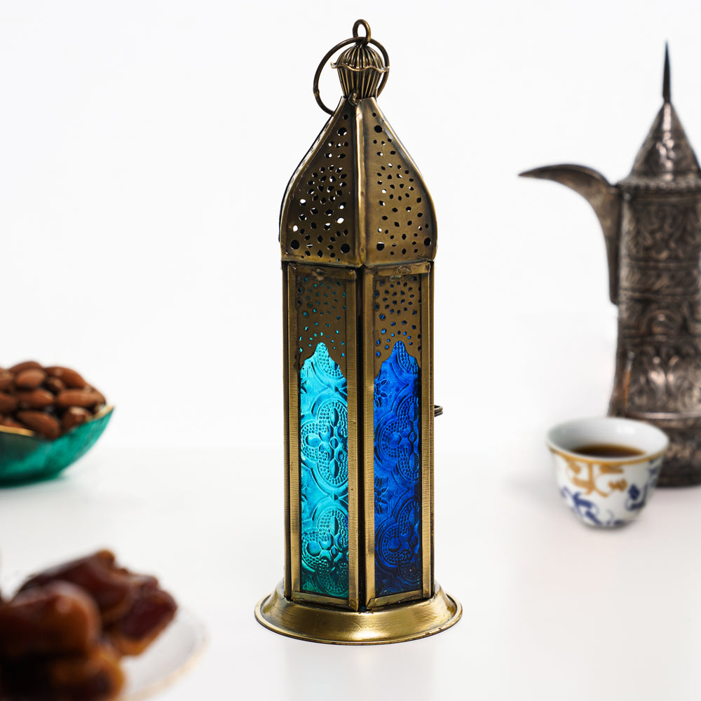 
                      
                        Blue Chic Short Brass Antique Lantern - Blue Turquoise Duo Glass
                      
                    