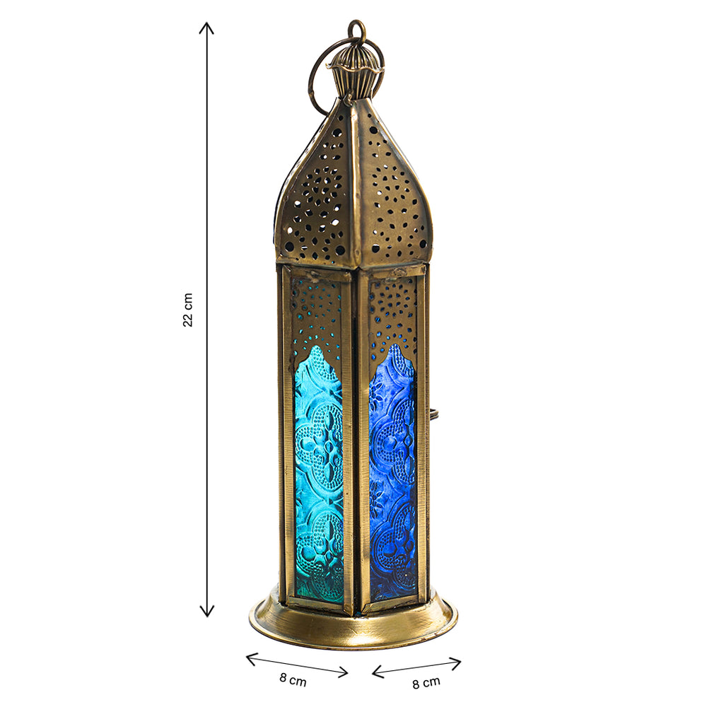 
                      
                        Blue Chic Short Brass Antique Lantern - Blue Turquoise Duo Glass
                      
                    