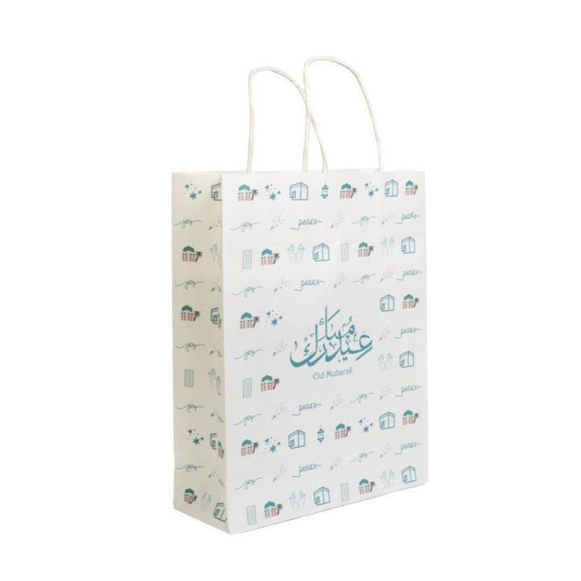 Sacs en papier à thème Eid Mubarak HilalFul 20x26x8 cm (lot de 12)