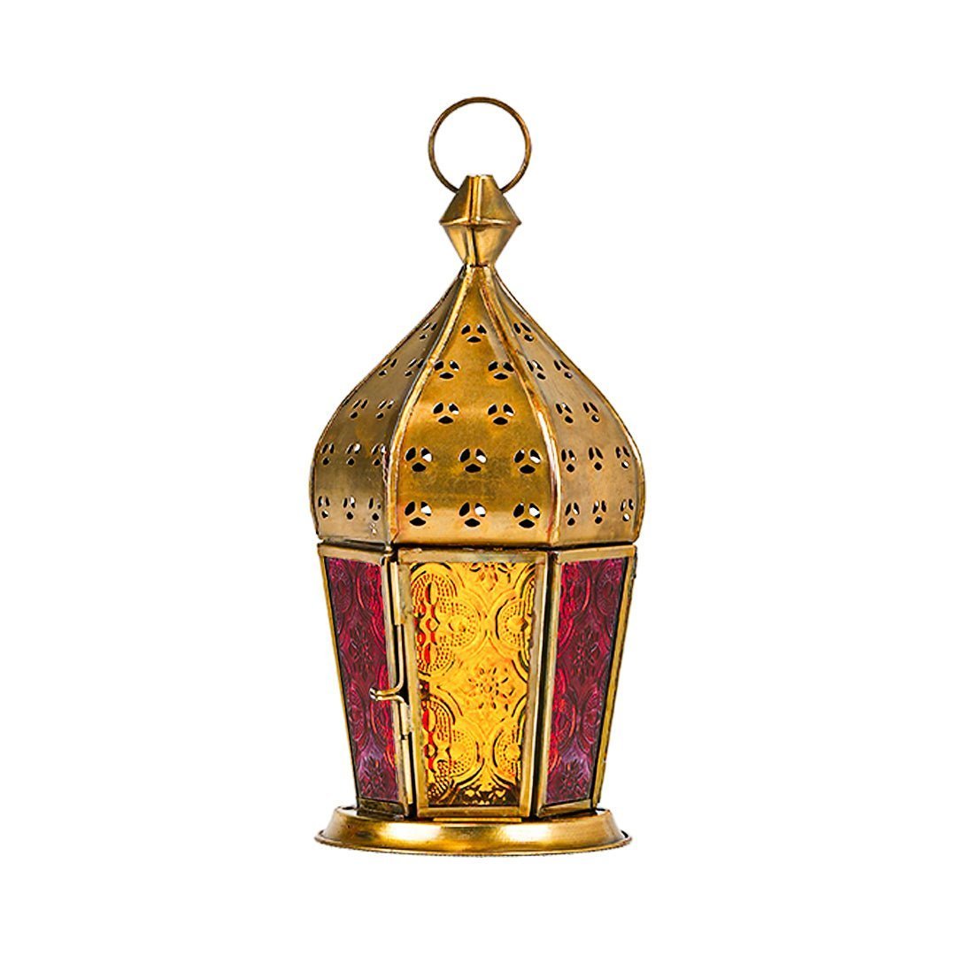 Lanterne Antique Arabe - Verre de Couleur Rouge et Jaune