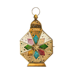 Lanterne Antique en Laiton Charme du Caire - Verre Multicolore