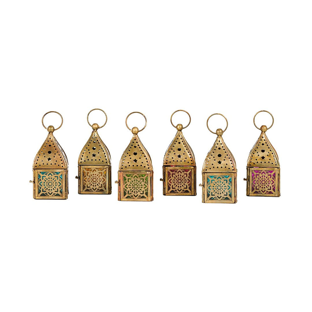 
                      
                        Mini Brass Antique Style Lanterns - Multi Color Glass (Set of 6)
                      
                    