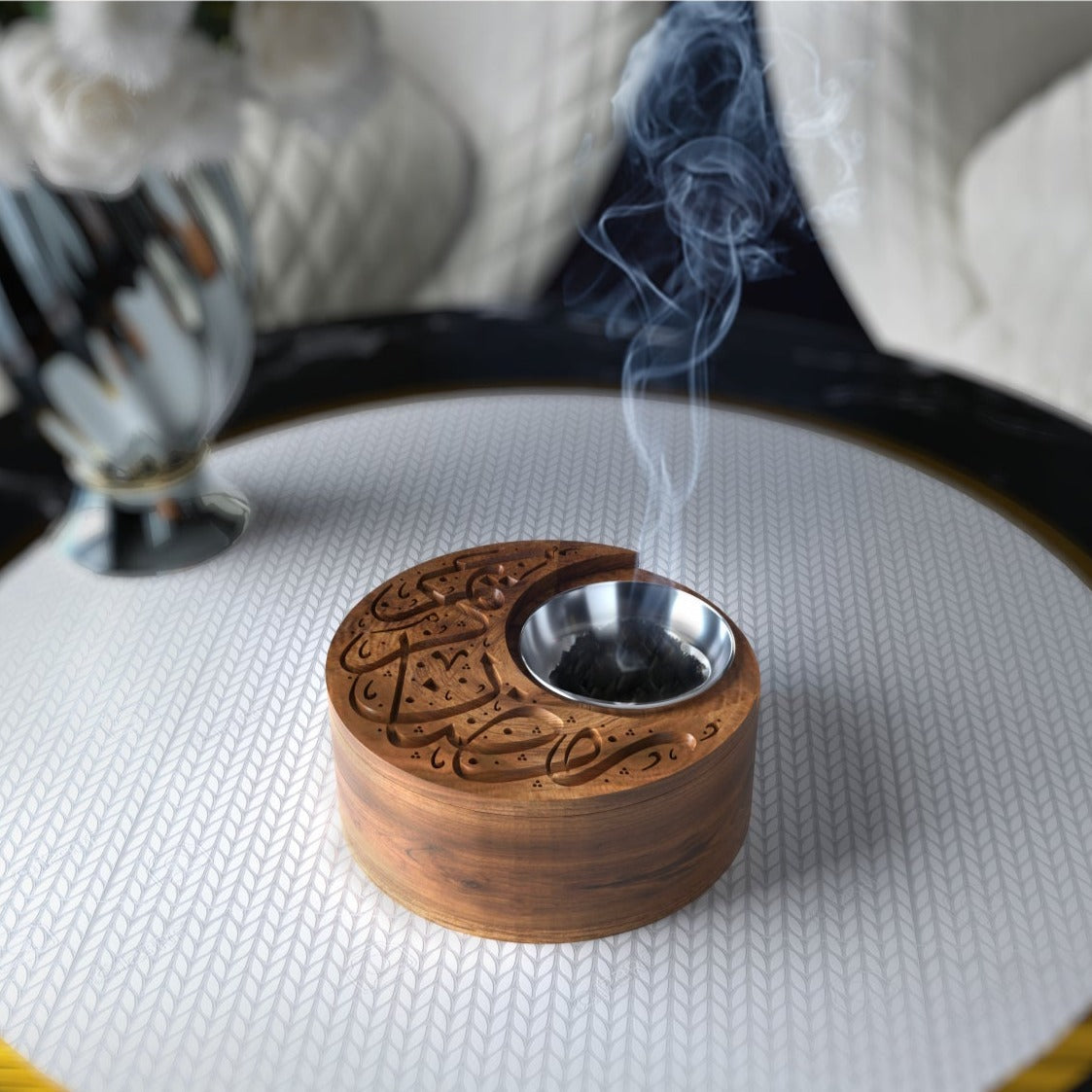 Brûleur d'encens en forme de croissant en bois pour Ramadan