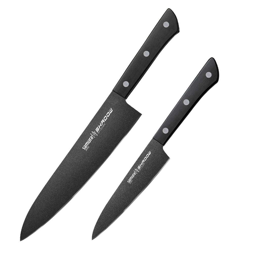 Samura SHADOW Set of 2 kitchen knives: Chef's knife, Utility knife with black non-stick coating